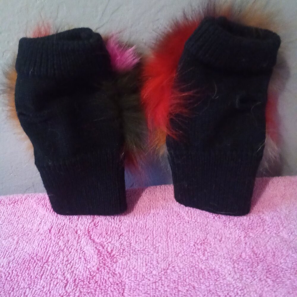 Fox fur colorful jacket and Matching Gloves - Picture 2 of 8